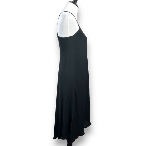 Loft Women's Size 6 Halter Strap Midi Dress Solid Black Racerback Minimalist LBD - Picture 2 of 8
